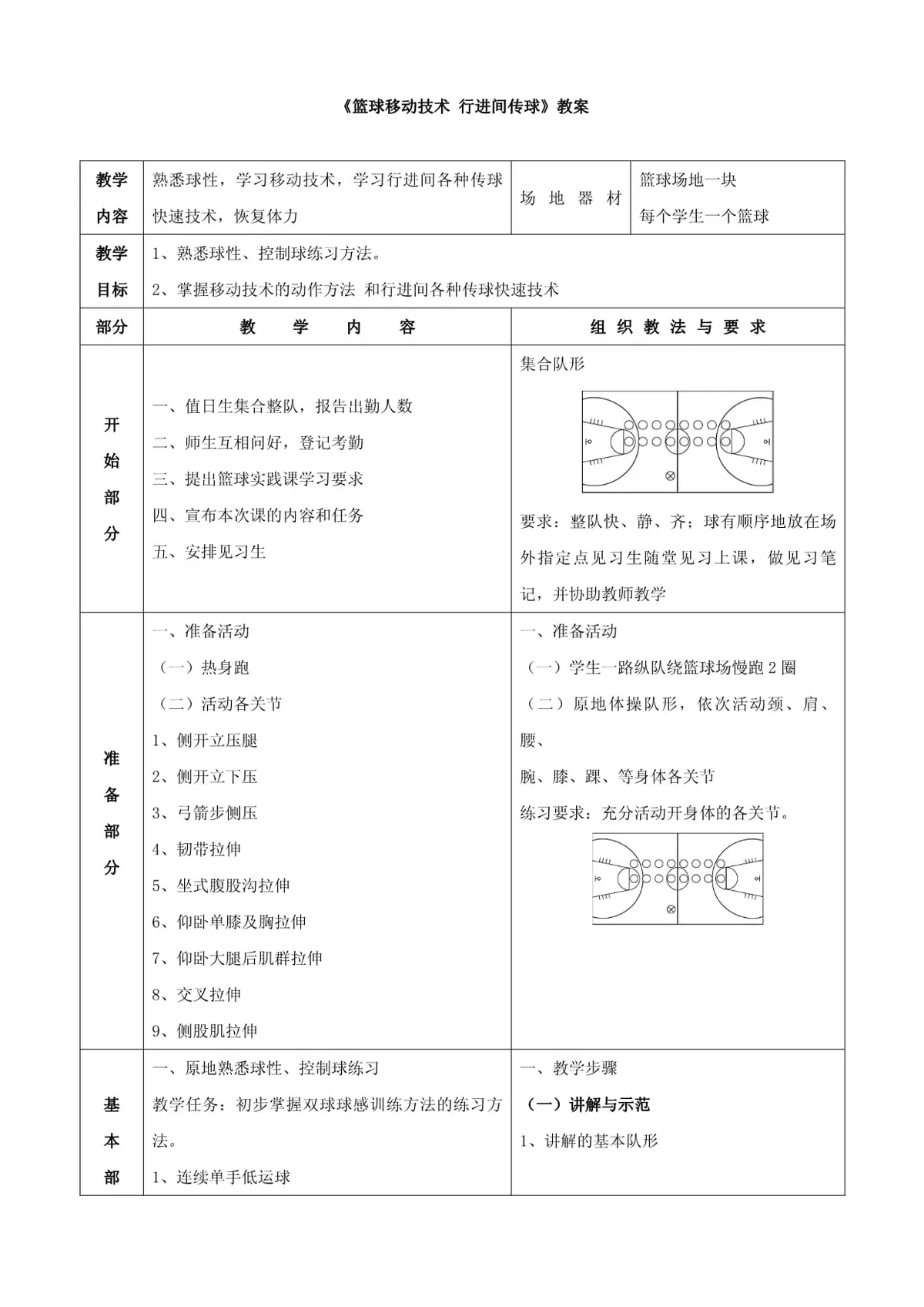篮球脚步移动技术训练教案